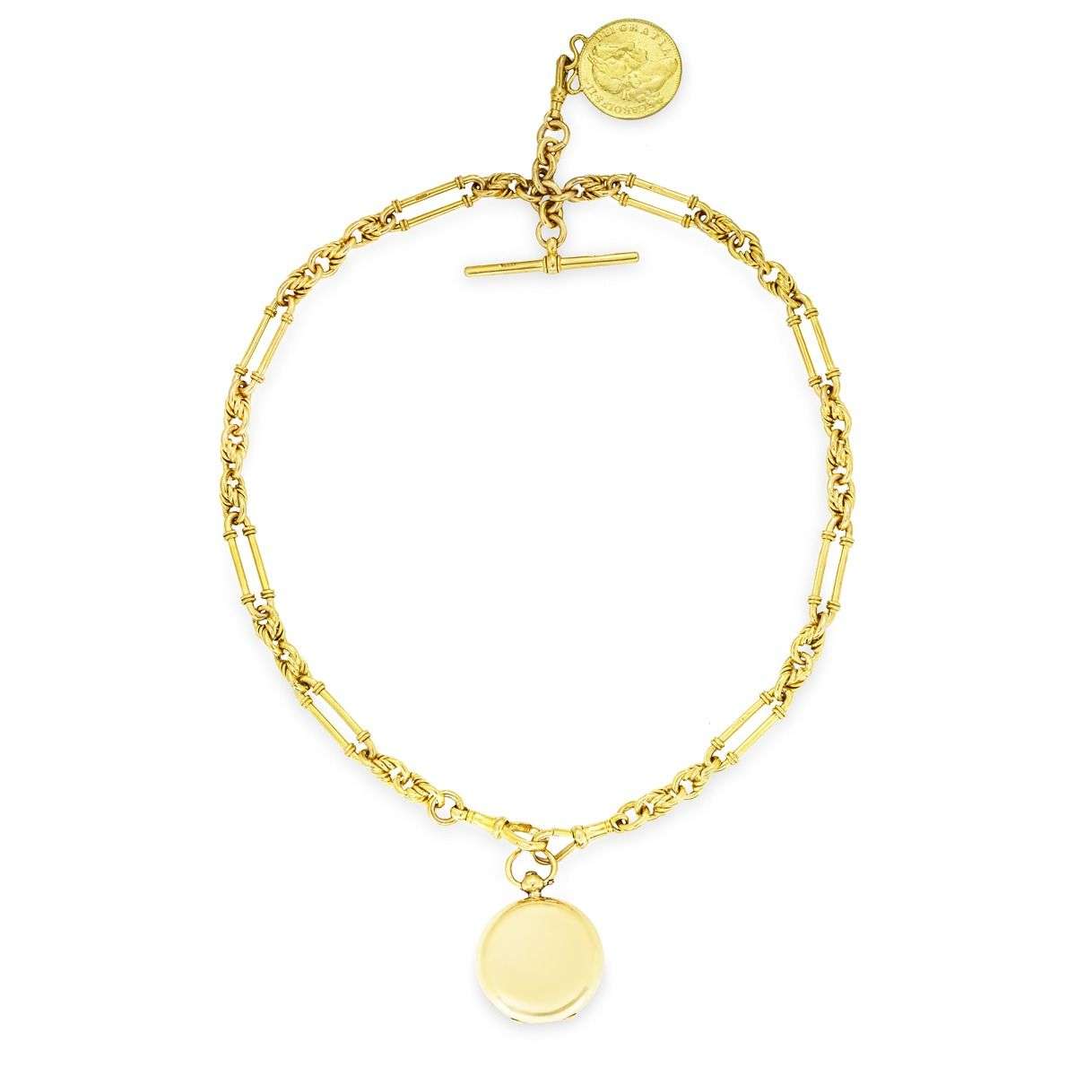 Antique Yellow Gold Fetter and Rope Link Watch Chain